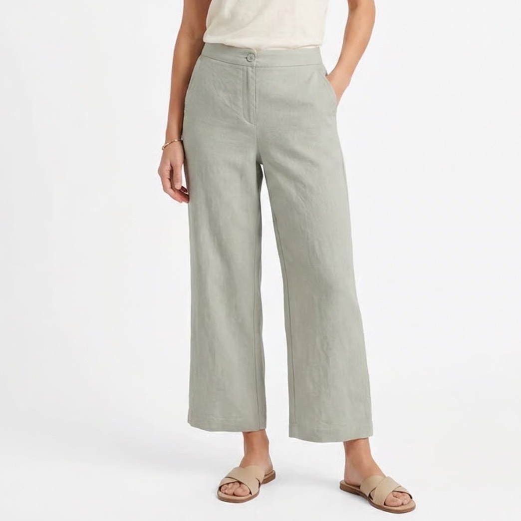Happily Grey Sage Green Wide Leg Trousers High Rise Elastic Back Pants Large